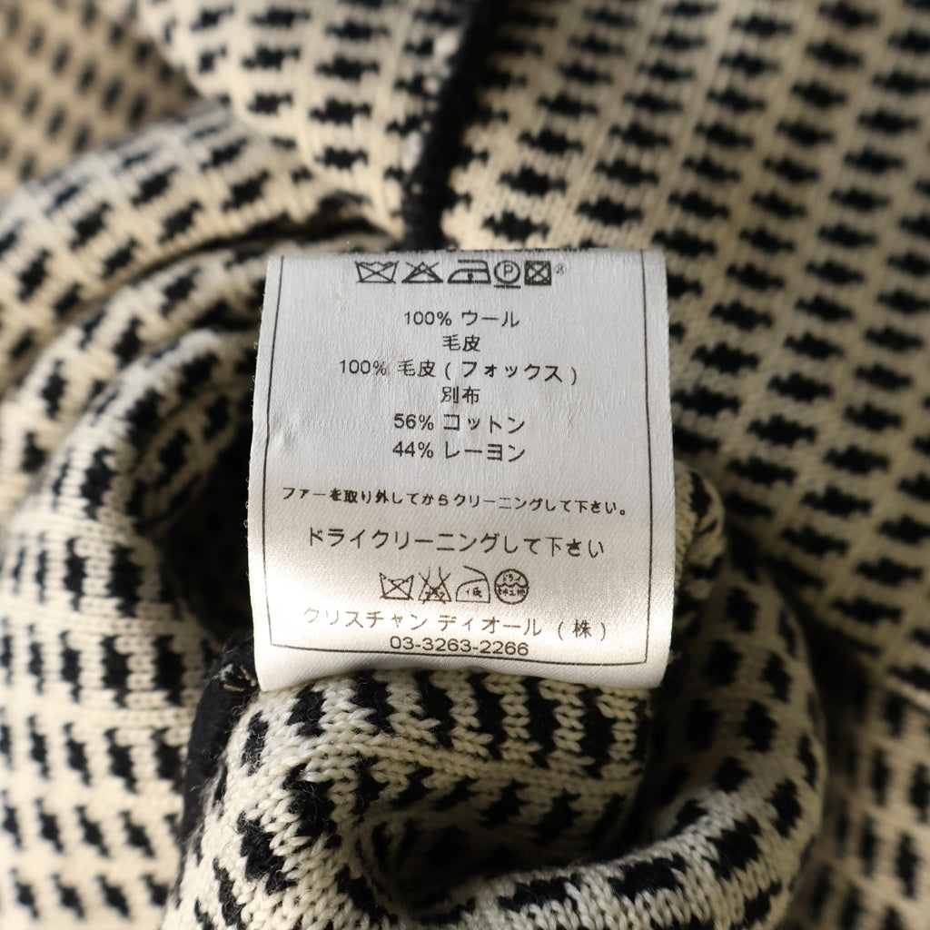 Christian Dior(クリスチャンディオール) オックスファー付き ウール チェックロングコート ホワイト×ブラック 9A24801GM512 レディース