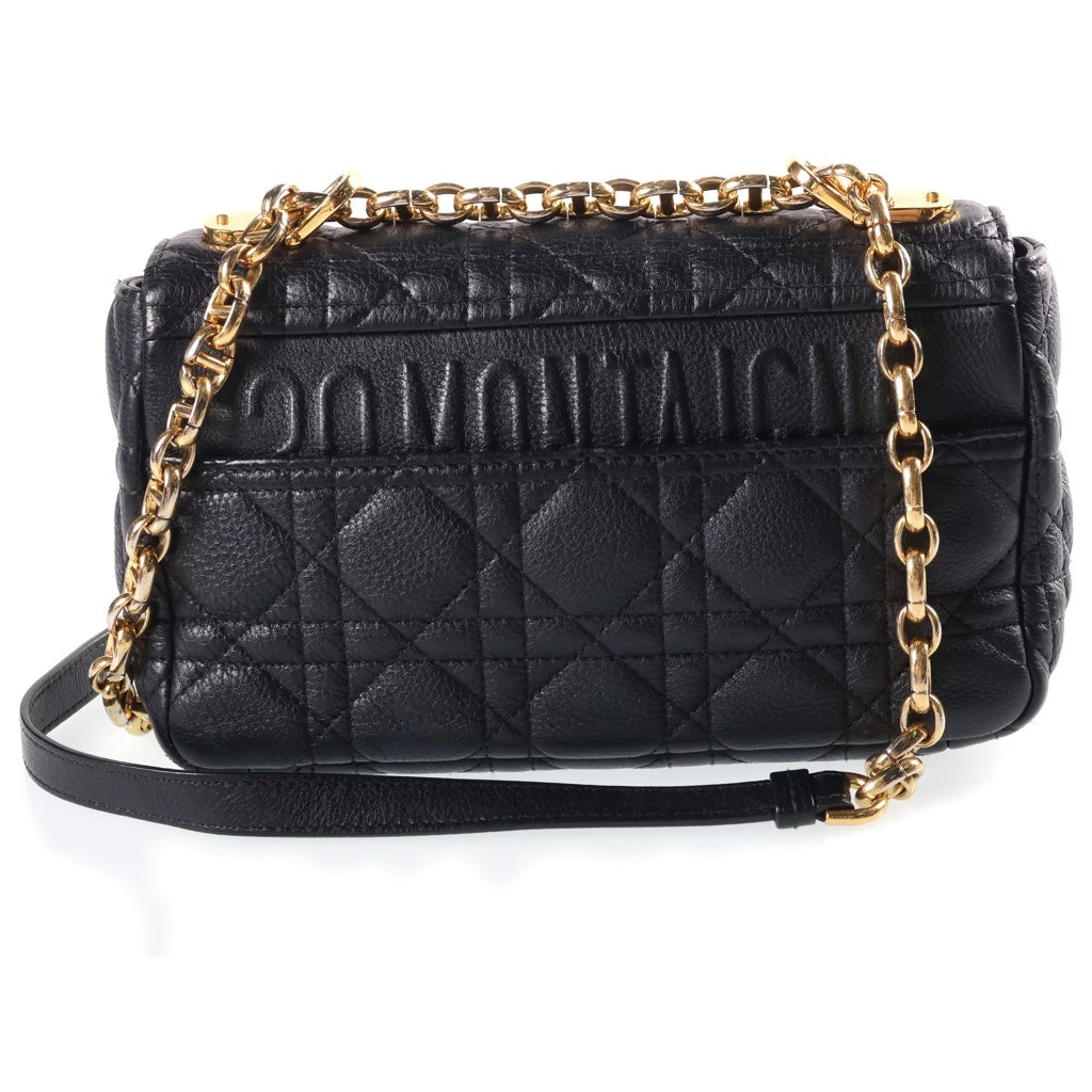 Christian Dior(クリスチャンディオール) カロ スモール カナージュ チェーンショルダーバッグ レザー ゴールド金具 ブラック レディース