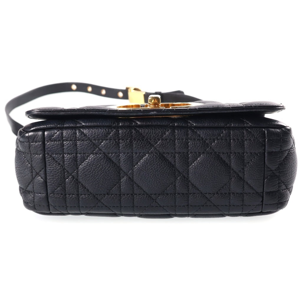 Christian Dior(クリスチャンディオール) カロ スモール カナージュ チェーンショルダーバッグ レザー ゴールド金具 ブラック レディース