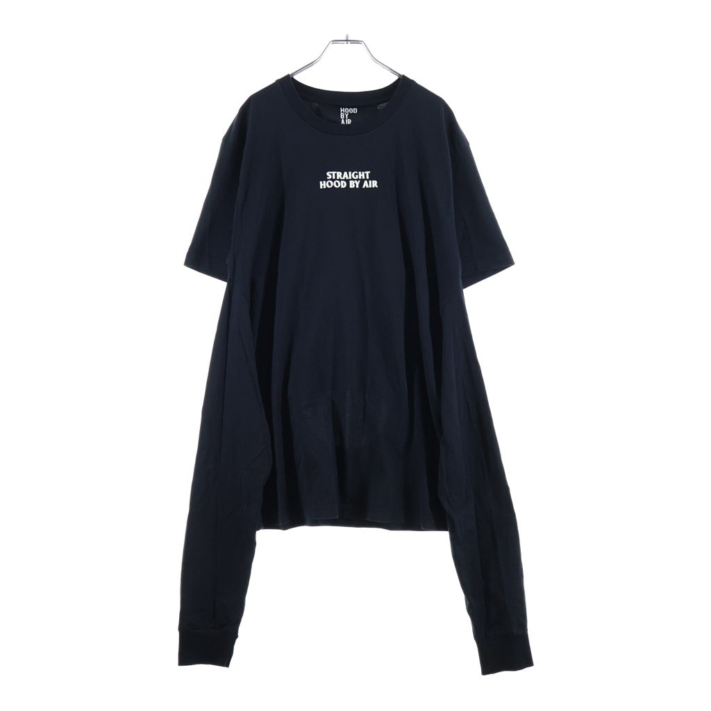 HOOD BY AIR/HBA(フッドバイエアー/エイチビーエー) ロゴプリント マルチスリーブ 長袖 半袖 Tシャツ カットソー #L ブラック レディース
