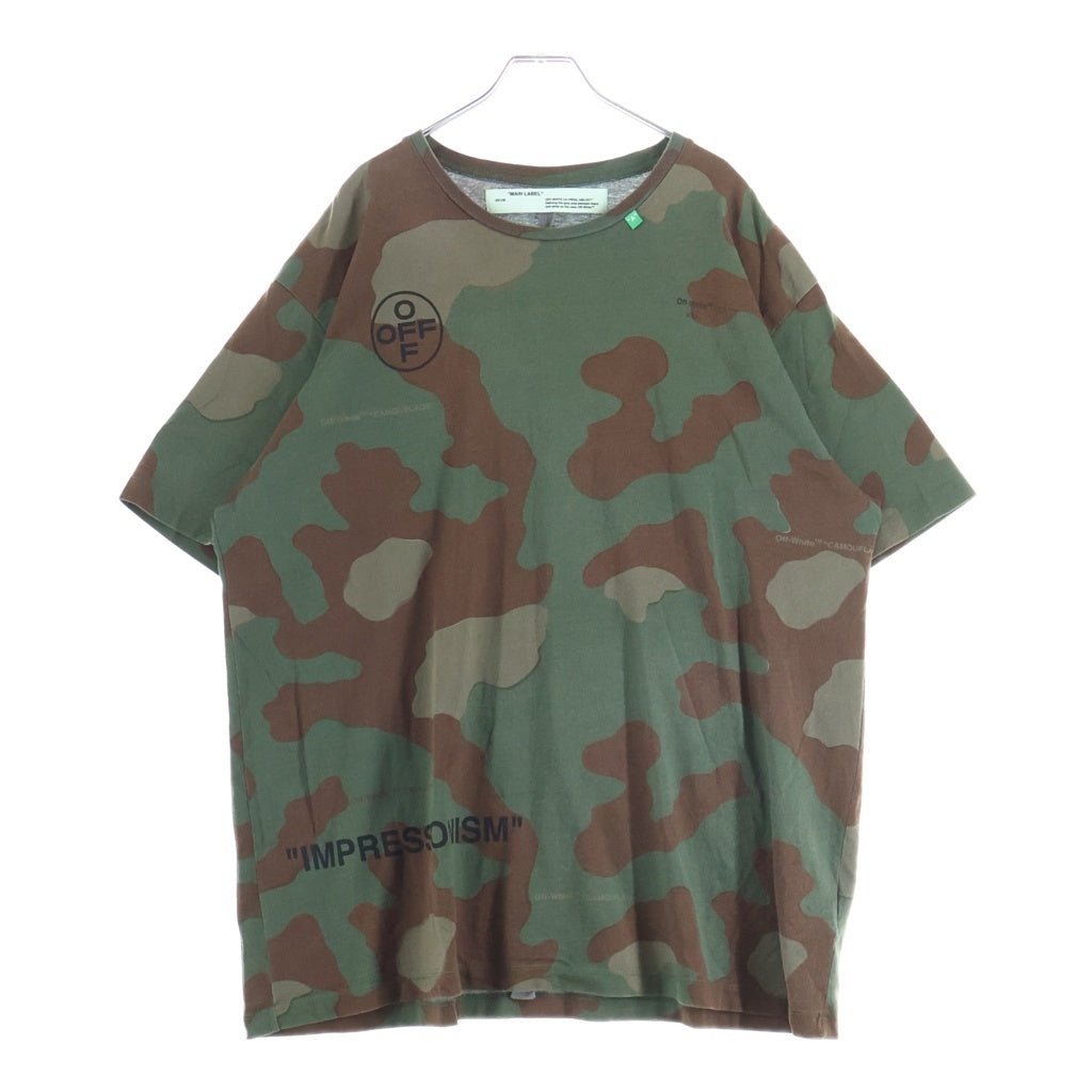 OFF-WHITE(オフホワイト) ロゴ 迷彩 カモフラージュ コットン 半袖 オーバー Tシャツ カットソー #M カーキ OMAA038R19185016 レディース