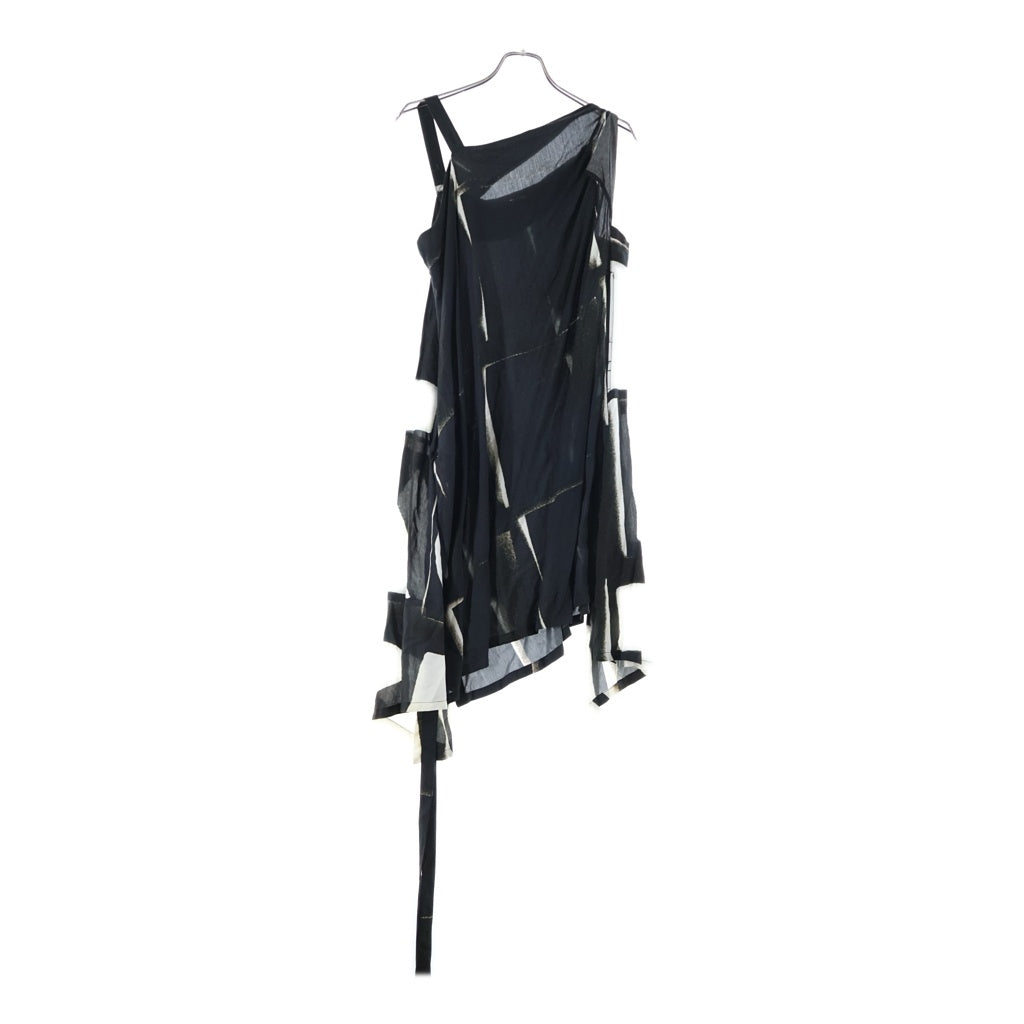 ANN DEMEULEMEESTER(アンドゥムルメステール) 10s インコントロ期 レーヨンノースリーブドレス ワンピース ブラック/ホワイト レディース