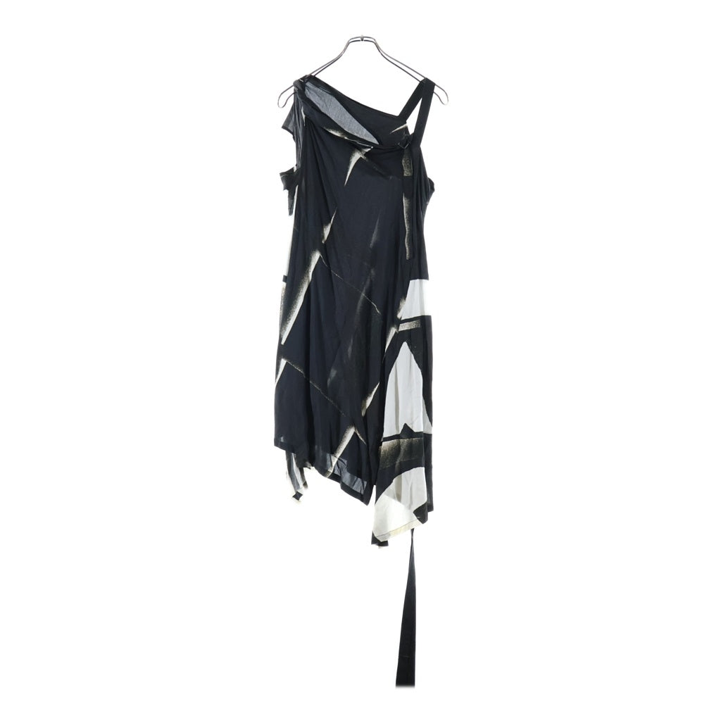 ANN DEMEULEMEESTER(アンドゥムルメステール) 10s インコントロ期 レーヨンノースリーブドレス ワンピース ブラック/ホワイト レディース