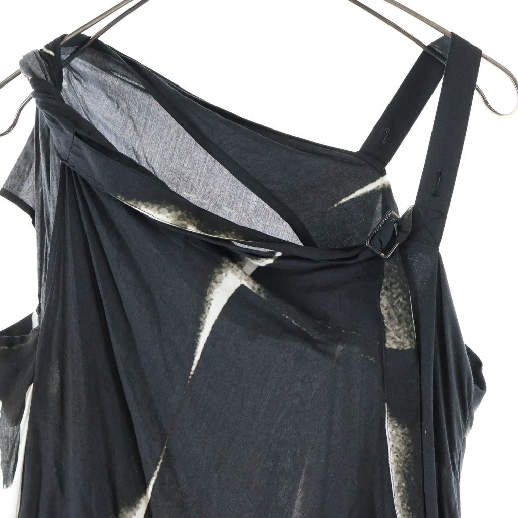 ANN DEMEULEMEESTER(アンドゥムルメステール) 10s インコントロ期 レーヨンノースリーブドレス ワンピース ブラック/ホワイト レディース