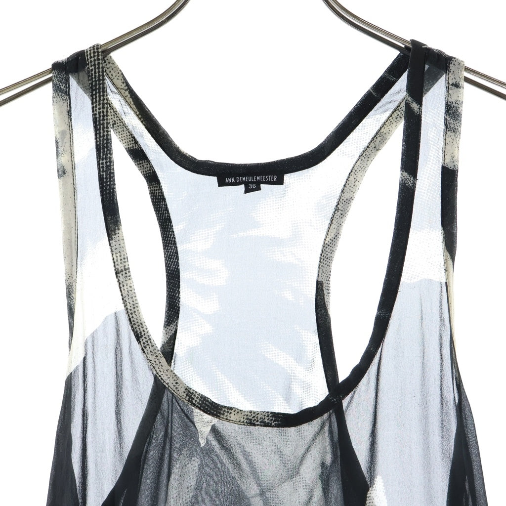 ANN DEMEULEMEESTER(アンドゥムルメステール) 総柄 シルクワンピース ドレス ノースリーブ ブラック/ホワイト レディース