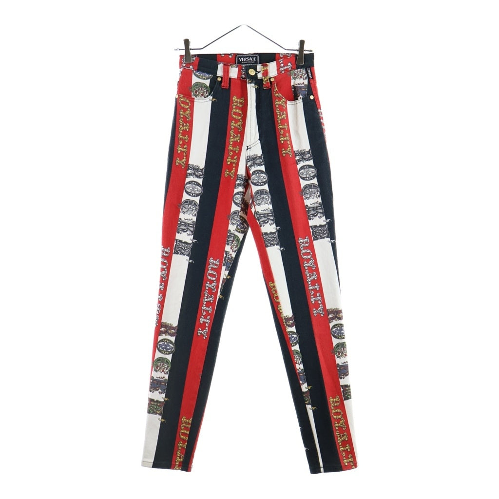 VERSACE(ヴェルサーチ) 総柄パンツ ブラック×レッド コットン 29 43 EC レディース