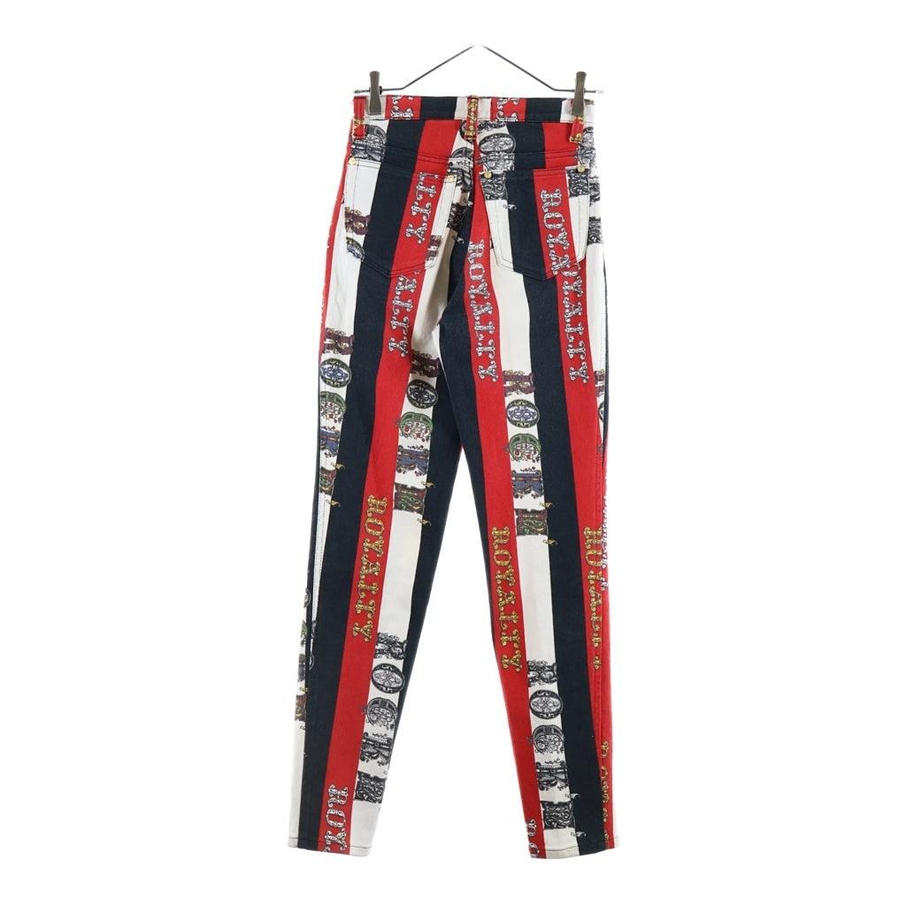 VERSACE(ヴェルサーチ) 総柄パンツ ブラック×レッド コットン 29 43 EC レディース