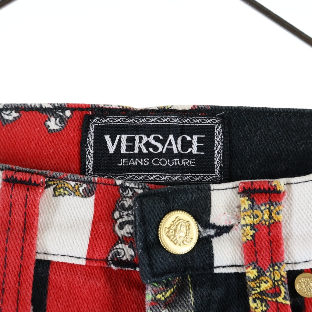 VERSACE(ヴェルサーチ) 総柄パンツ ブラック×レッド コットン 29 43 EC レディース
