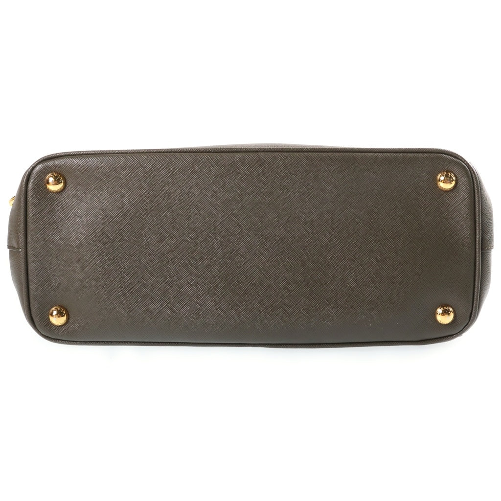 PRADA(プラダ) ガレリア ミディアム サフィアーノ 2WAYハンドバッグ ショルダーバッグ カーキ レザー 1BA863 ゴールド金具 レディース