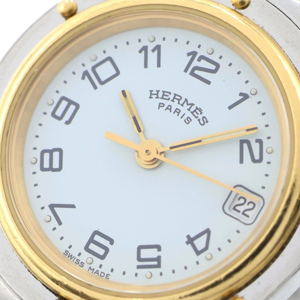HERMES(エルメス) クリッパー 白文字盤 SS×GP/QZ ステンレス クォーツ 電池式 腕時計 シルバー/ゴールド CL4.220 レディース