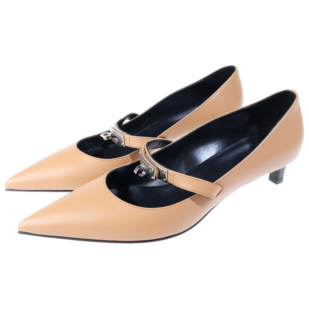 HERMES(エルメス) Chiara キアラ ケリーバックル レザー ポインテッドトゥパンプス ヒール パンプス #37 1/2 ブラウン レディース