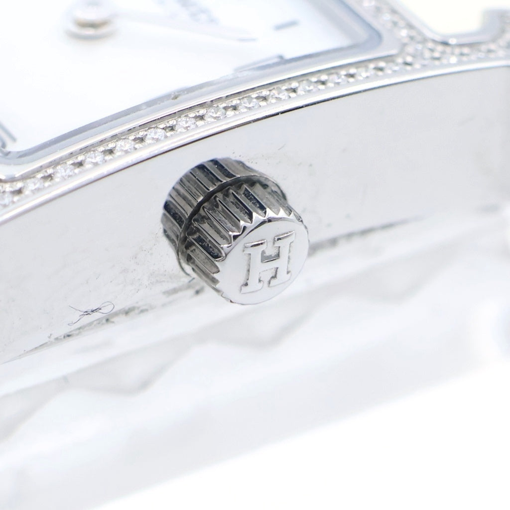 HERMES(エルメス) Hウォッチ ミニ シェル文字盤 ベゼルダイヤ ステンレス クォーツ SS×革/QZ U刻印 HH1.131 腕時計 レディース
