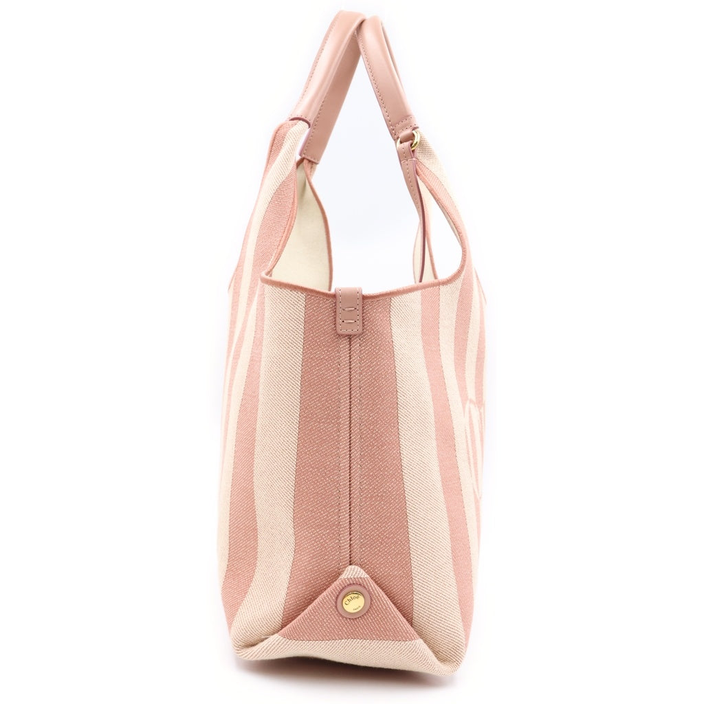 Chloe(クロエ) Stripy イーストウエスト ハンドバッグ トートバッグ ピンク レザー ゴールド金具 レディース