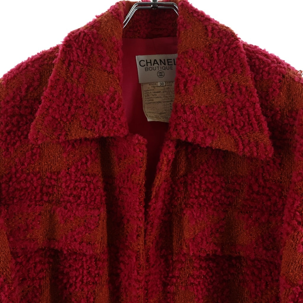 CHANEL(シャネル) 94A ラメツイード アルパカ ウール ステンカラー ガウン ロング コート レッド レディース P03528
