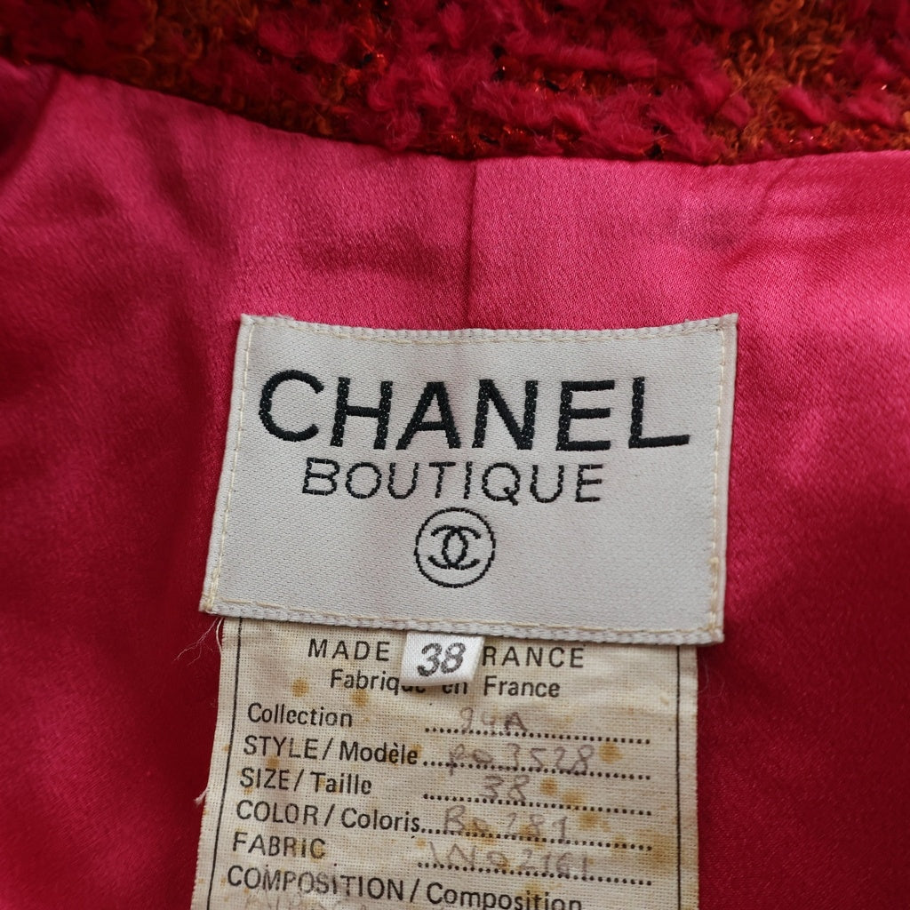CHANEL(シャネル) 94A ラメツイード アルパカ ウール ステンカラー ガウン ロング コート レッド レディース P03528