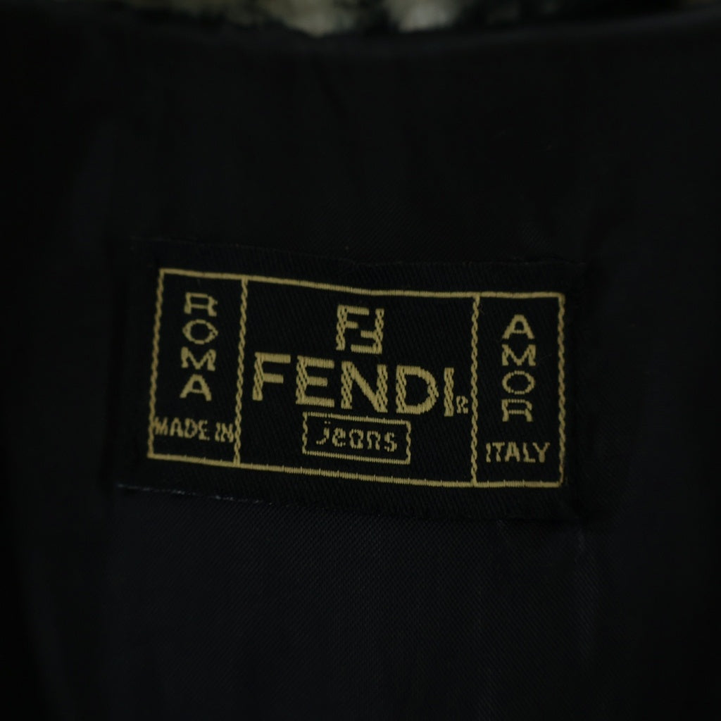 FENDI(フェンディ) ズッカ総柄 アクリルファー フーデッド ロングジャケット コート ホワイト/ブラック レディース
