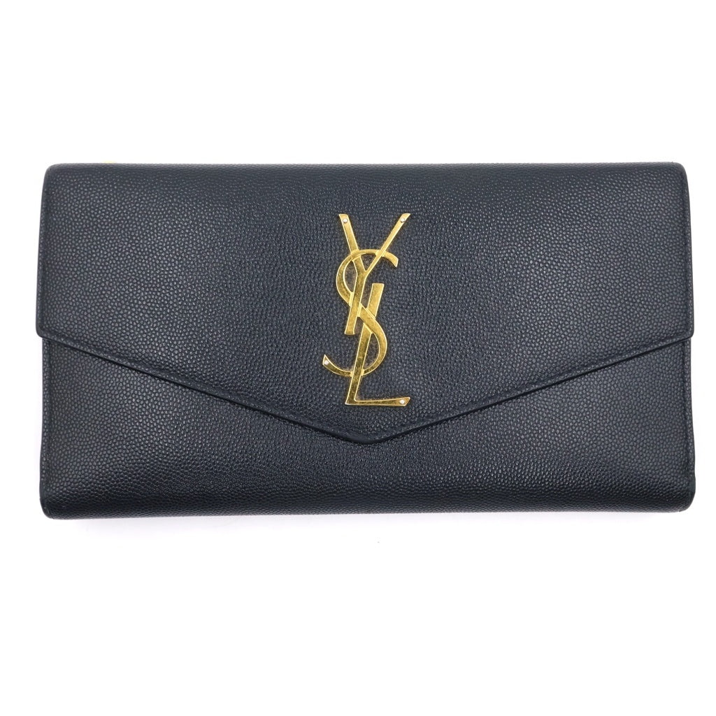 Yves Saint Laurent rive gauche(イヴサンローランリヴゴーシュ) ロゴ ロングウォレット 二つ折り長財布 カードケース ブラック ゴールド金具