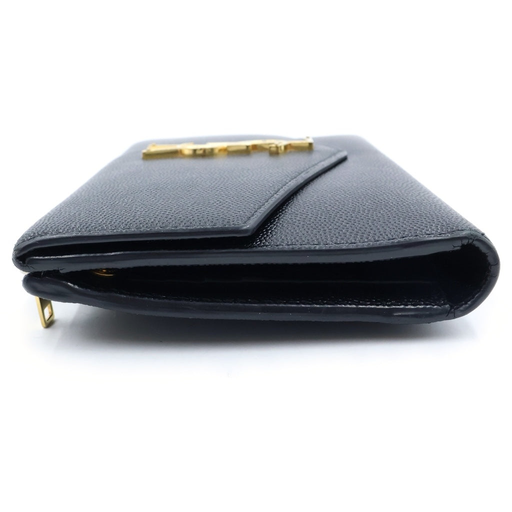 Yves Saint Laurent rive gauche(イヴサンローランリヴゴーシュ) ロゴ ロングウォレット 二つ折り長財布 カードケース ブラック ゴールド金具