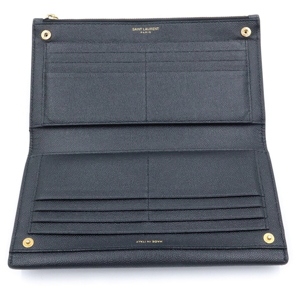 Yves Saint Laurent rive gauche(イヴサンローランリヴゴーシュ) ロゴ ロングウォレット 二つ折り長財布 カードケース ブラック ゴールド金具