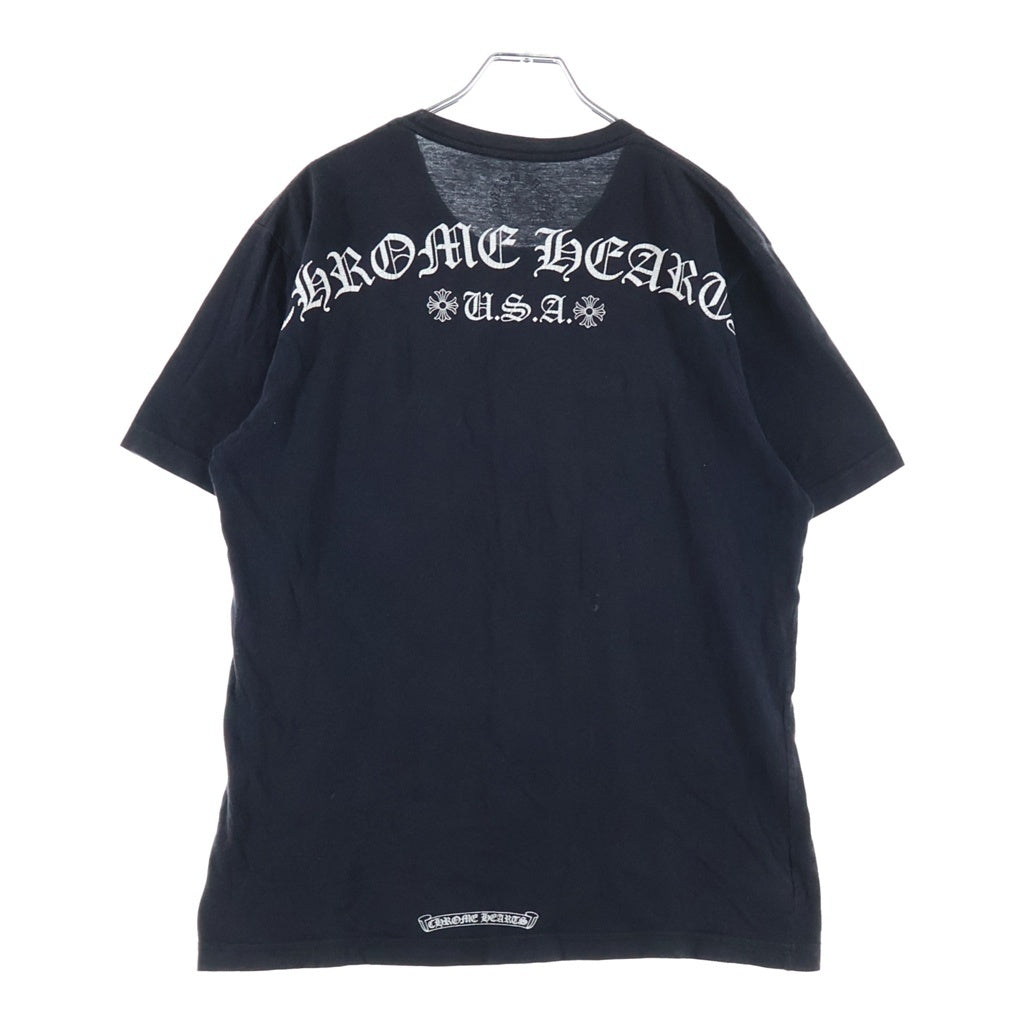 CHROME HEARTS(クロムハーツ) CH PLUS バックロゴプリント クルーネック 半袖 ポケット Tシャツ カットソー ブラック