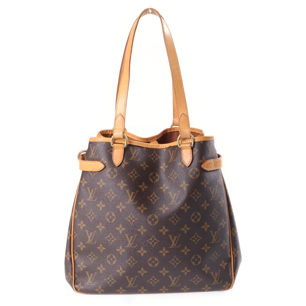LOUIS VUITTON(ルイヴィトン) モノグラム バティニョール・ヴェルティカル ハンドバッグ トートバッグ ブラウン レザー×PVC M51153 ゴールド金具 レディース