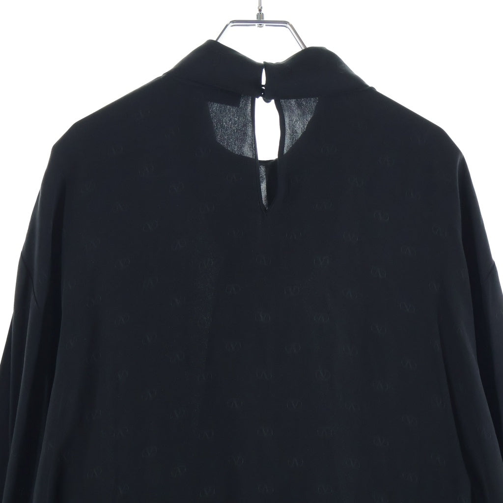 VALENTINO(ヴァレンティノ) Vロゴ 総柄 ボウタイ シルク シースルーブラウス 長袖 シャツ 44 ブラック レディース