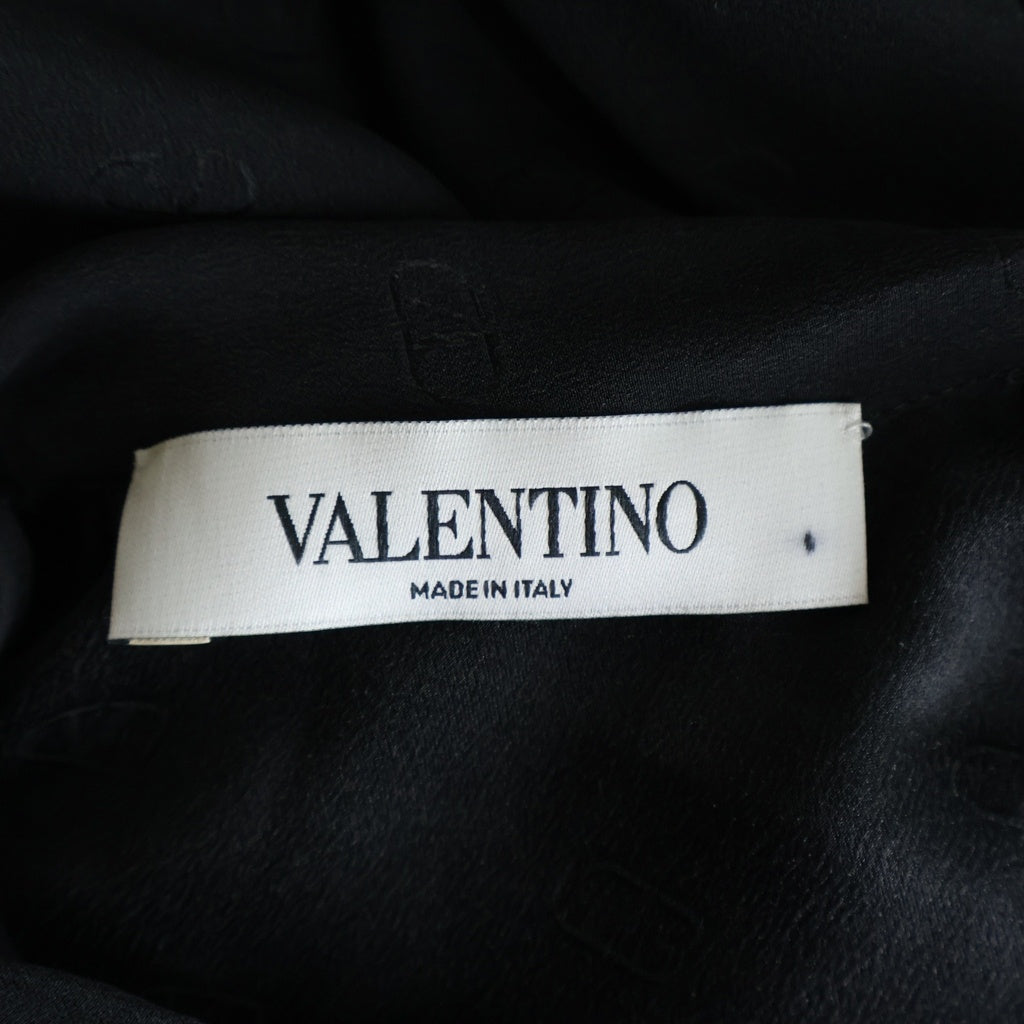 VALENTINO(ヴァレンティノ) Vロゴ 総柄 ボウタイ シルク シースルーブラウス 長袖 シャツ 44 ブラック レディース