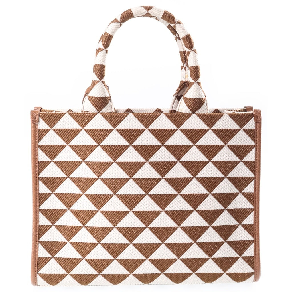 PRADA(プラダ) シンボル エンブロイダリー ファブリック ハンドバック 2wayショルダー スモール ホワイト/ブラウン 1BA354 レディース