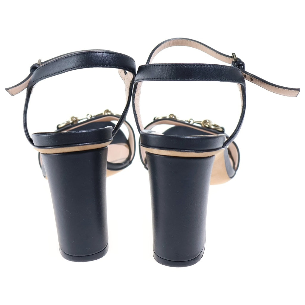 GUCCI(グッチ) ホースビット レザー アンクルストラップ ヒールサンダル オープントゥサンダル シューズ #36 1/2 ブラック レディース
