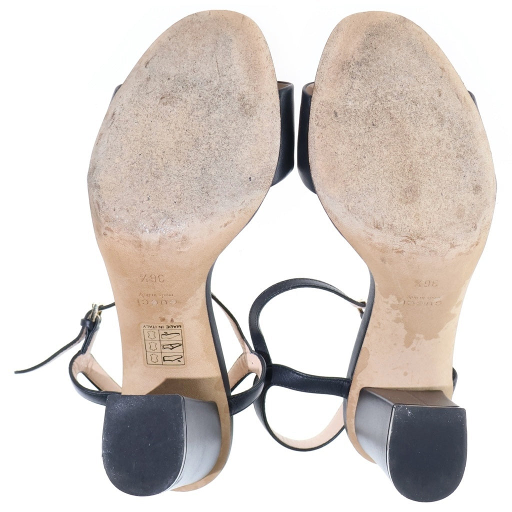 GUCCI(グッチ) ホースビット レザー アンクルストラップ ヒールサンダル オープントゥサンダル シューズ #36 1/2 ブラック レディース