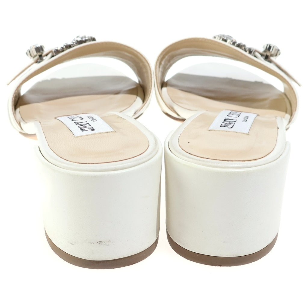 JIMMY CHOO(ジミーチュウ) クリスタルバックル レザー ミュール ヒール サンダル シューズ #36 ホワイト レディース