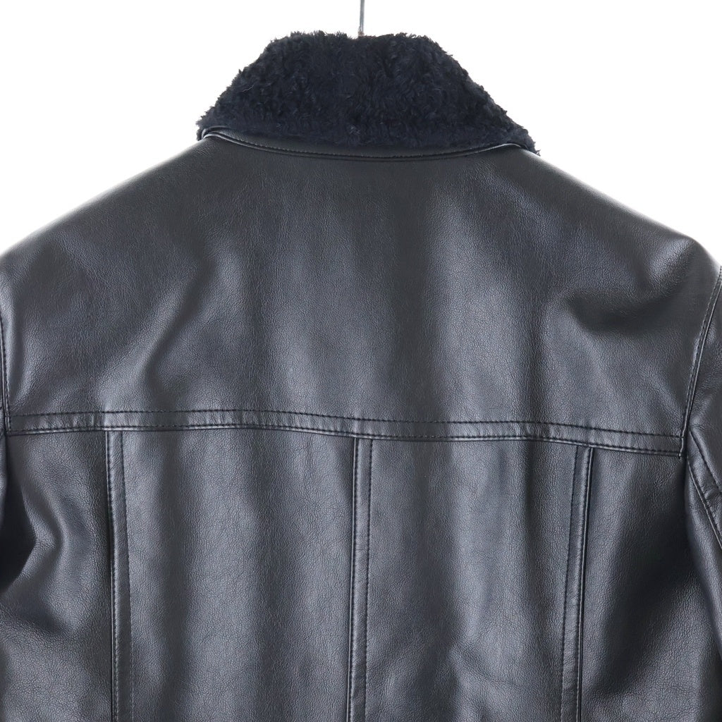 BURBERRY BLUE LABEL(バーバリーブルーレーベル) フェイクレザー×ボア ジャケット フロントボタン ステンカラージャケット アウター #38 ブラック レディース