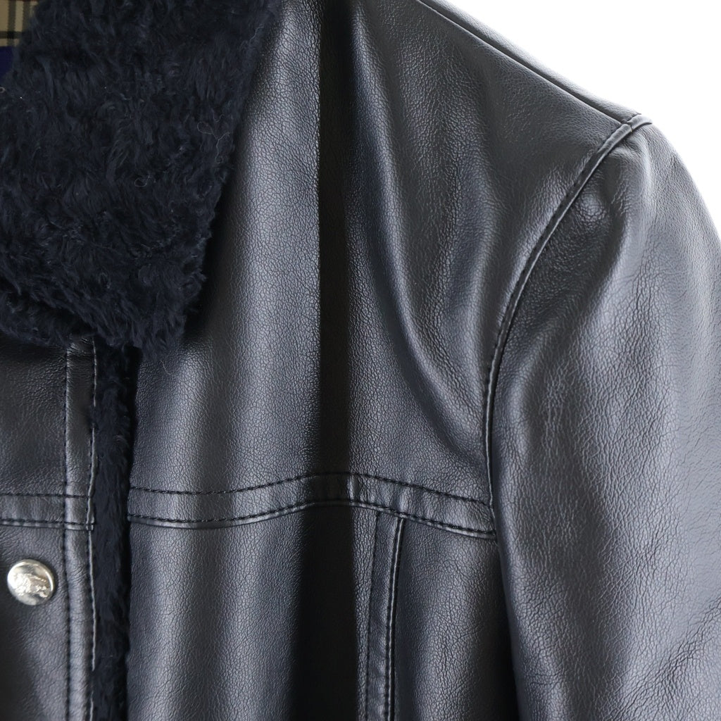 BURBERRY BLUE LABEL(バーバリーブルーレーベル) フェイクレザー×ボア ジャケット フロントボタン ステンカラージャケット アウター #38 ブラック レディース