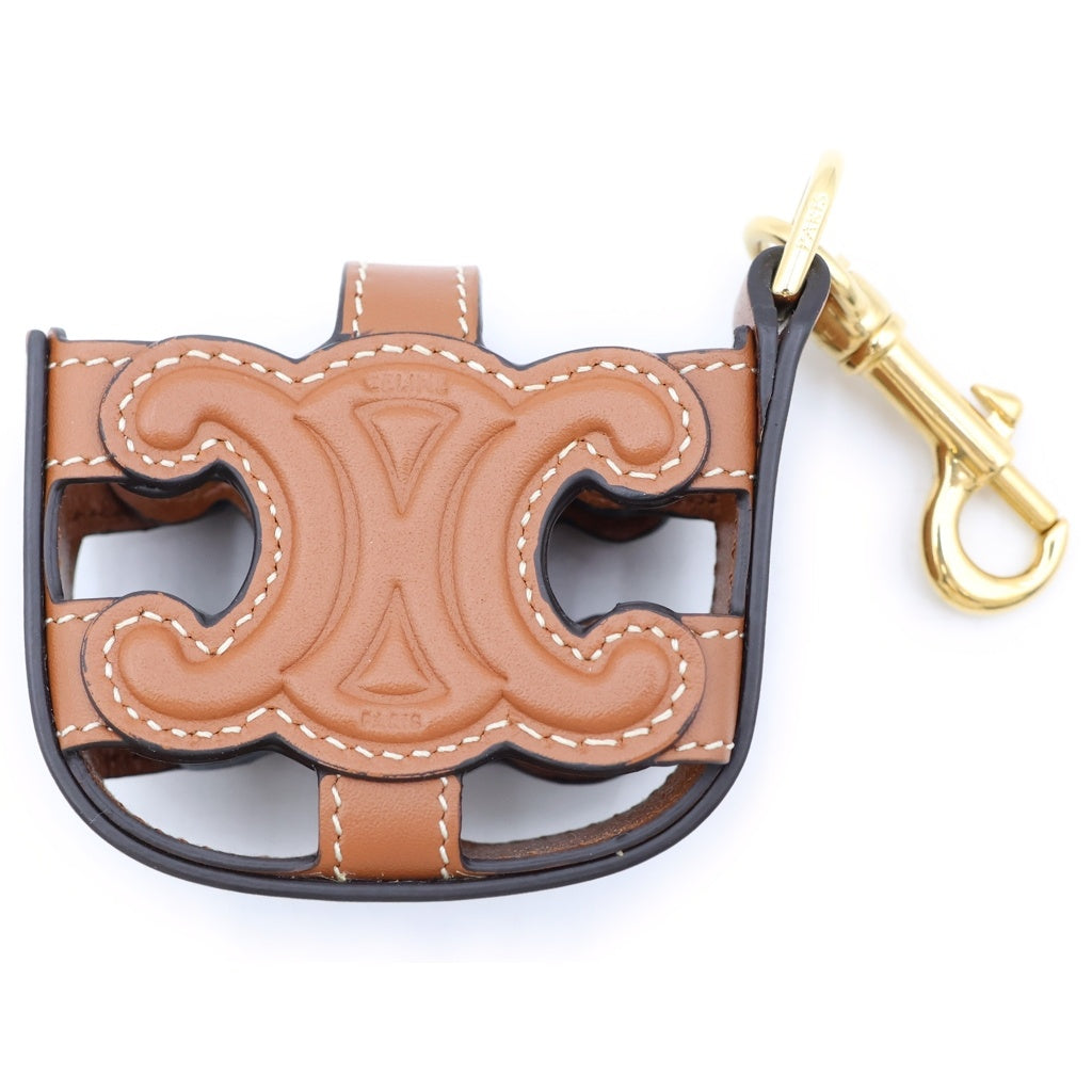 CELINE(セリーヌ) トリオンフ エアポッズケース イヤホンケース バッグチャーム ブラウン レザー ゴールド金具 レディース