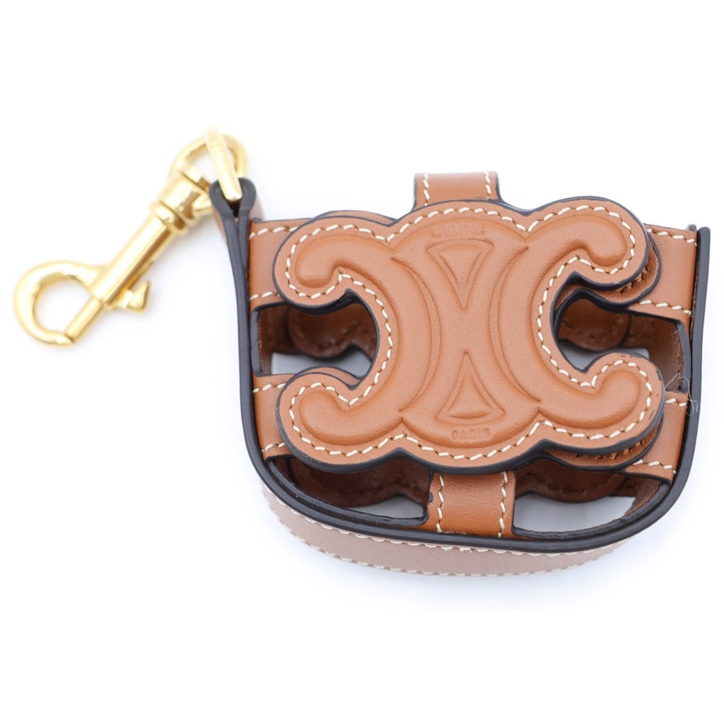 CELINE(セリーヌ) トリオンフ エアポッズケース イヤホンケース バッグチャーム ブラウン レザー ゴールド金具 レディース