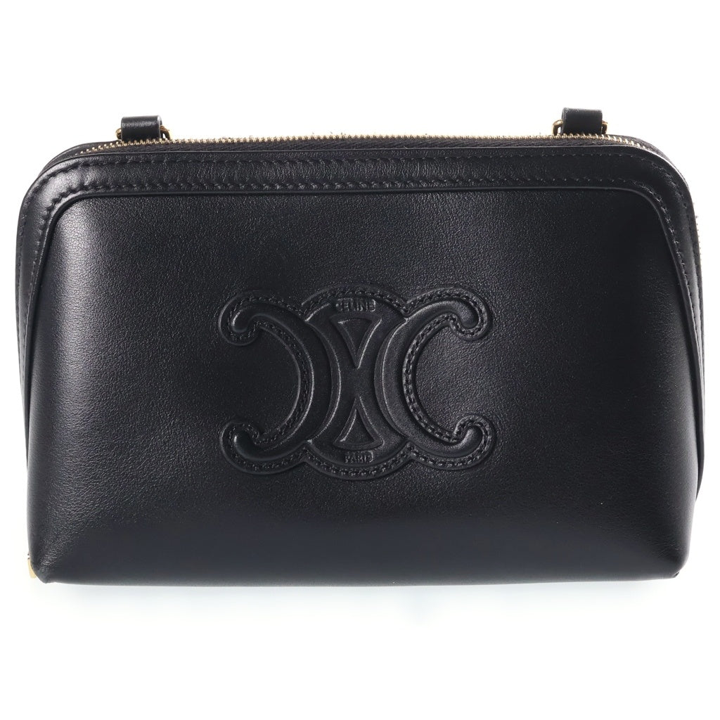 CELINE(セリーヌ) キュイル トリオンフ チェーンショルダーバック ミニバッグ ブラック レザー ゴールド金具 レディース