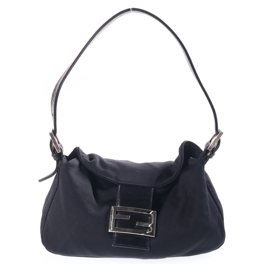 FENDI(フェンディ) フェンディ マンマバケット ワンショルダーバッグ ブラック レザー×コットン シルバー金具 レディース