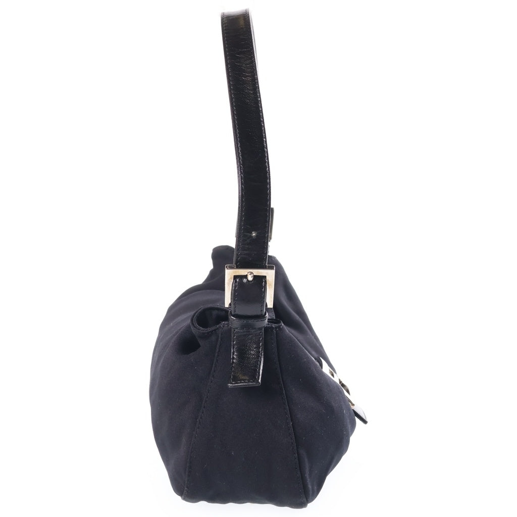 FENDI(フェンディ) フェンディ マンマバケット ワンショルダーバッグ ブラック レザー×コットン シルバー金具 レディース