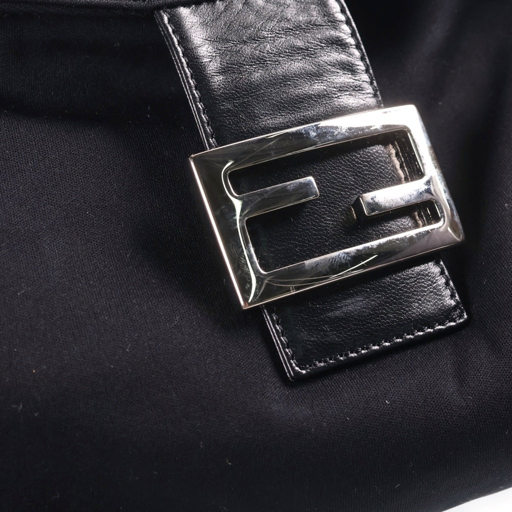 FENDI(フェンディ) フェンディ マンマバケット ワンショルダーバッグ ブラック レザー×コットン シルバー金具 レディース