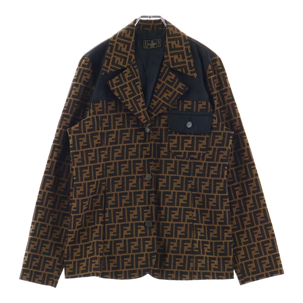 FENDI(フェンディ) ズッカ柄 ナイロン切り替え テーラードジャケット ライトジャケット ブラウン×ブラック #1 レディース