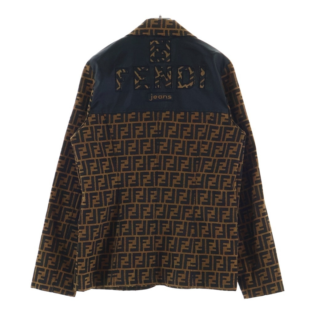 FENDI(フェンディ) ズッカ柄 ナイロン切り替え テーラードジャケット ライトジャケット ブラウン×ブラック #1 レディース