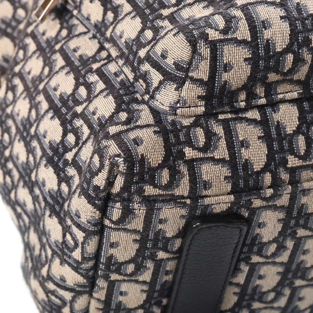 DIOR(ディオール) オブリーク バックパック リュックサック ネイビー×ベージュ レザー×キャンバス シルバー金具 レディース