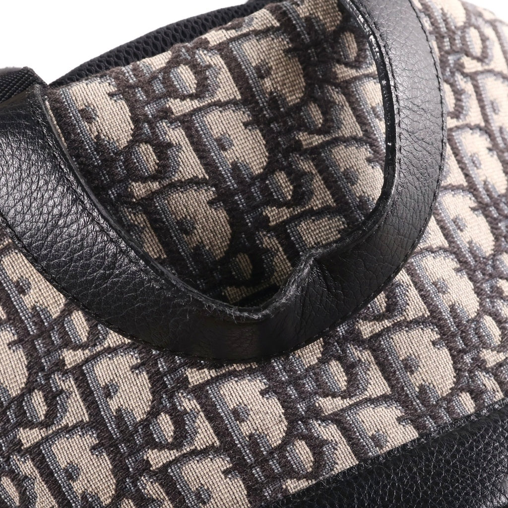DIOR(ディオール) オブリーク バックパック リュックサック ネイビー×ベージュ レザー×キャンバス シルバー金具 レディース