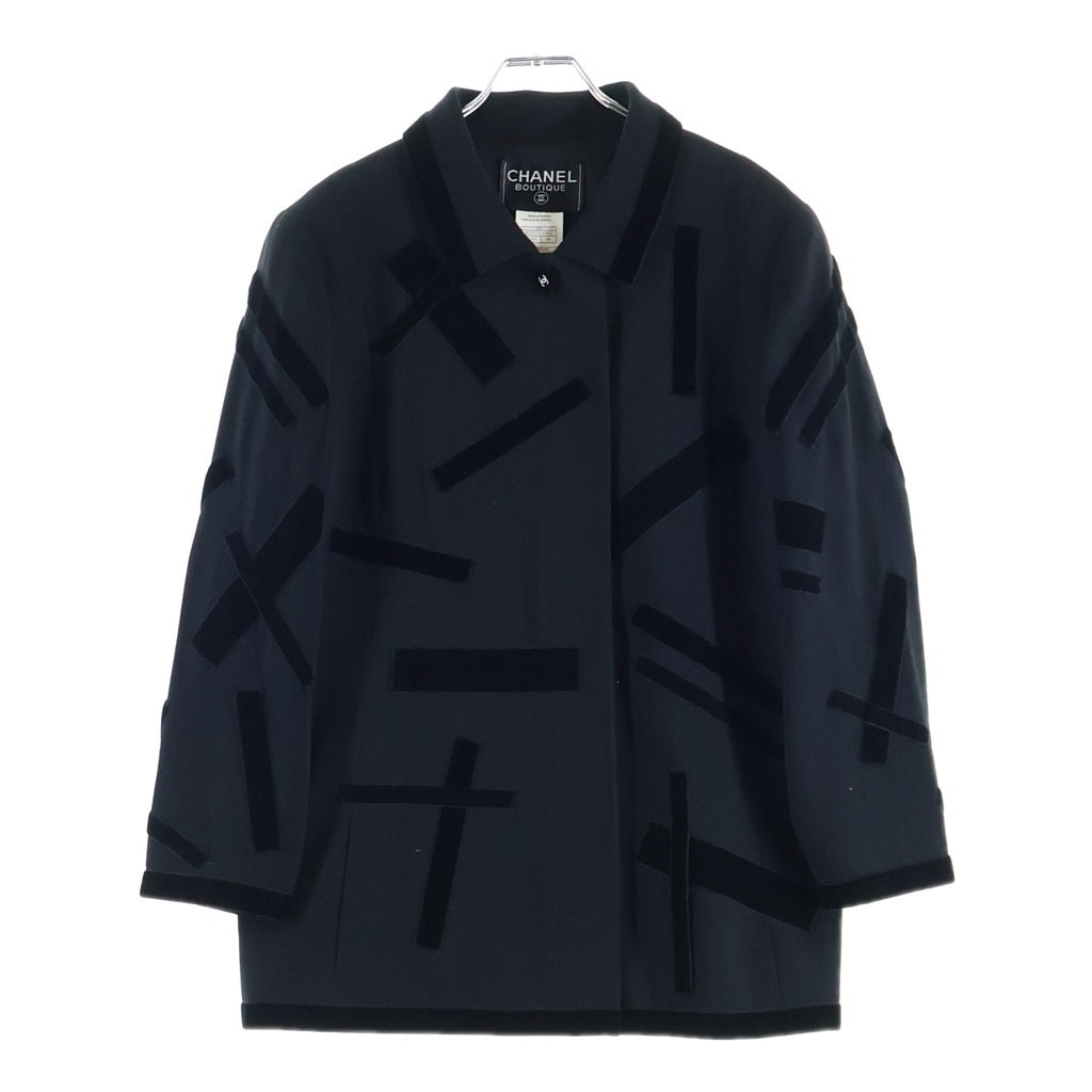 CHANEL(シャネル) 98AW VINTAGE Velvet Tape Designed Jacket ベルベット テープデザインジャケット ヴィンテージ フランス製 ブラック P11522V02954 レディース