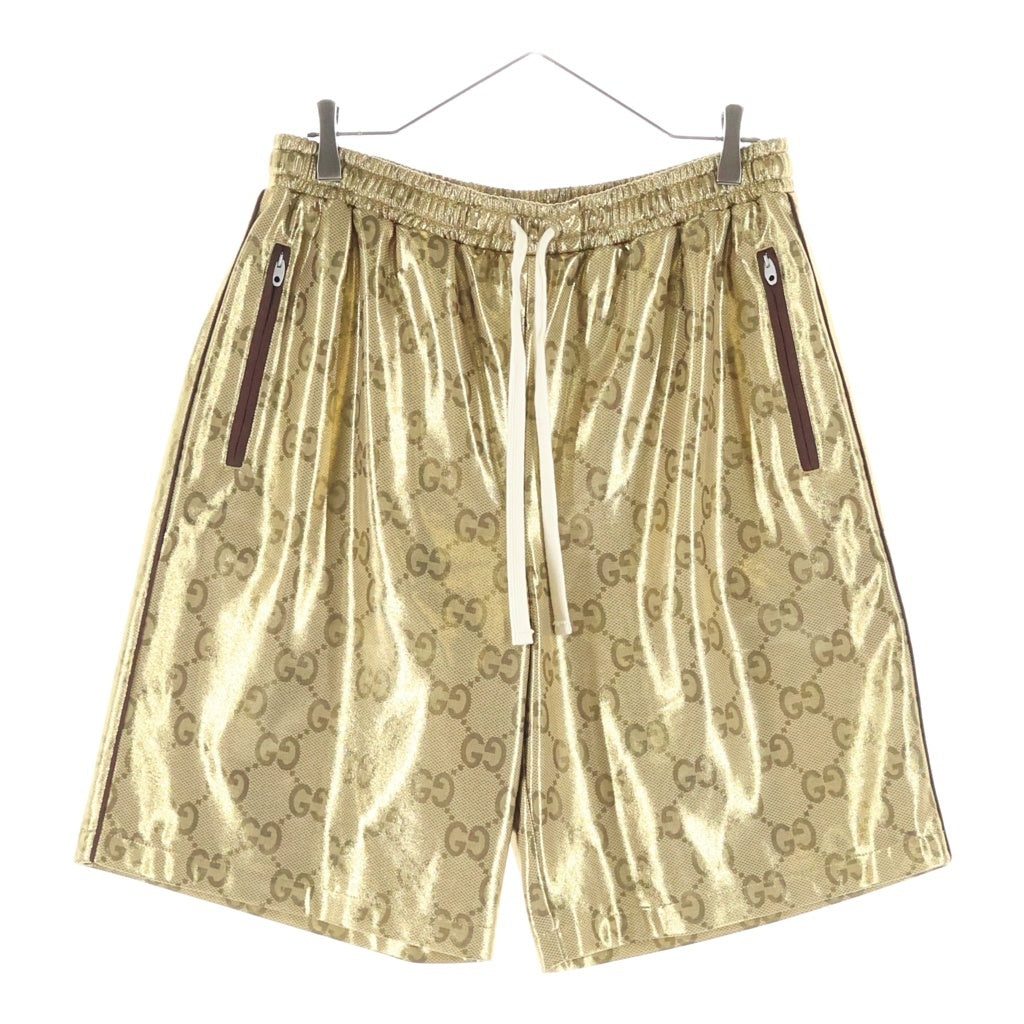 GUCCI(グッチ) GG テクニカルジャージー メタリック ハーフ ショートパンツ ショーツ ゴールド 741499