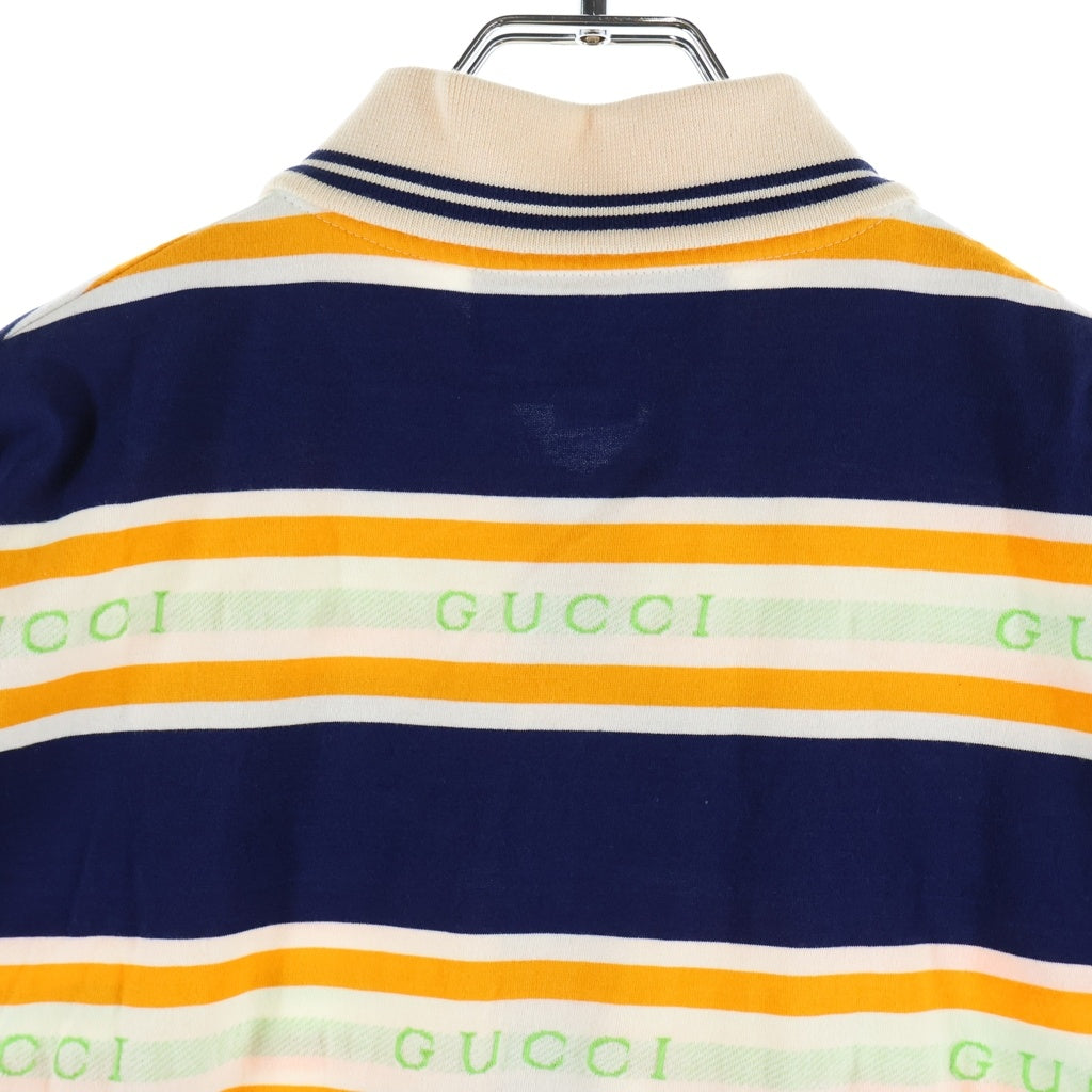 GUCCI(グッチ) ボーダー総柄 半袖 ポロシャツ ネイビー/オレンジ 645258 レディース
