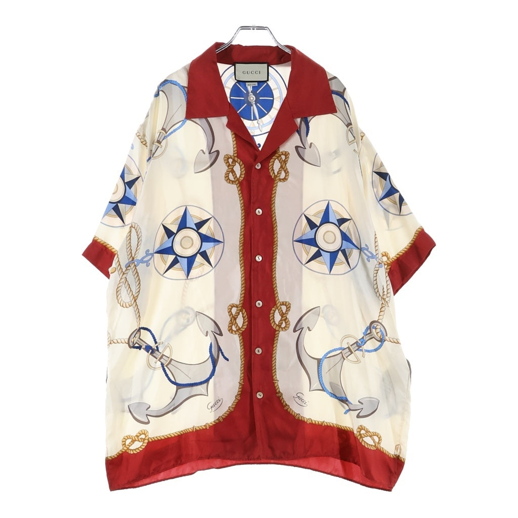 GUCCI(グッチ) シルク半袖ボウリングシャツ ホワイト×レッド 599666 レディース