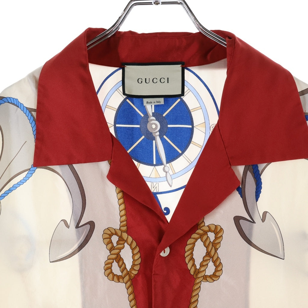 GUCCI(グッチ) シルク半袖ボウリングシャツ ホワイト×レッド 599666 レディース