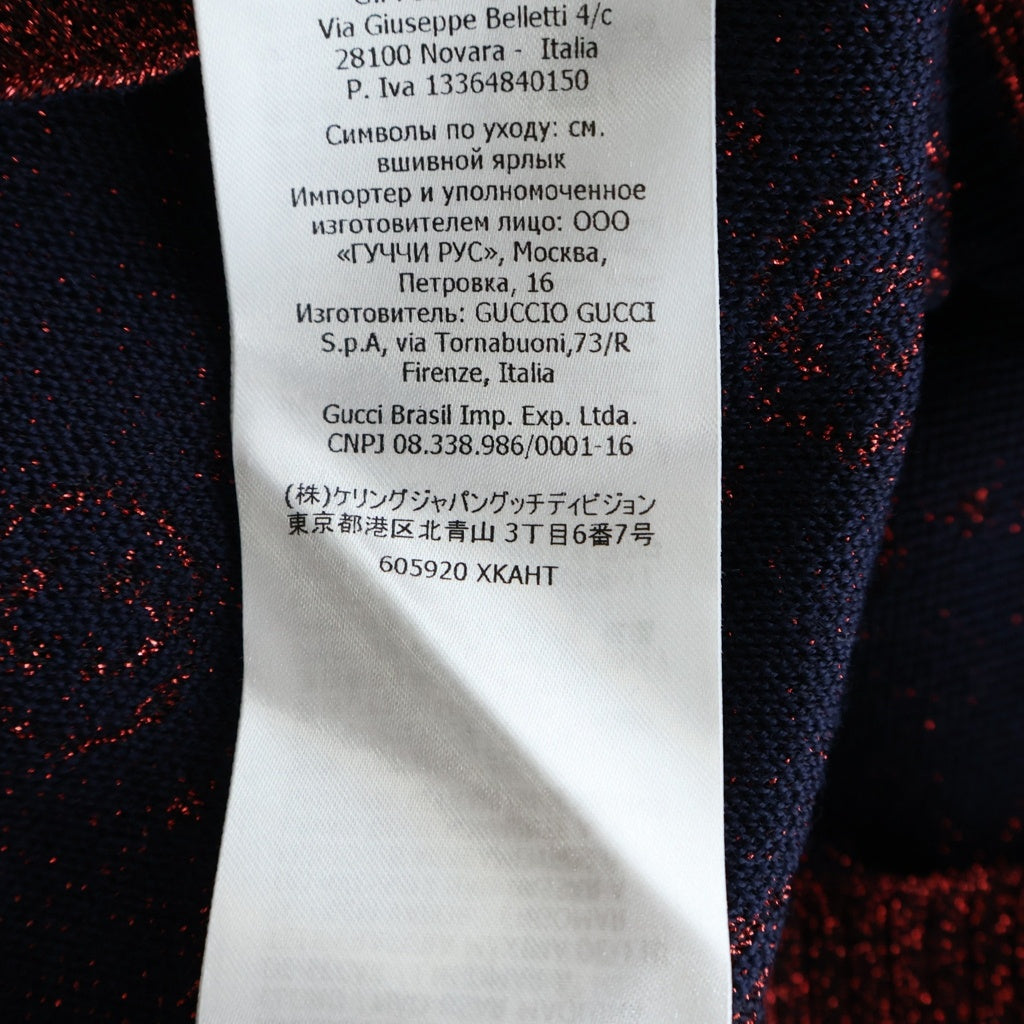 GUCCI(グッチ) GGラメ 半袖ニット セーター ジャカード GGロゴ 総柄 ネイビー/レッド 605920 XKAHT レディース
