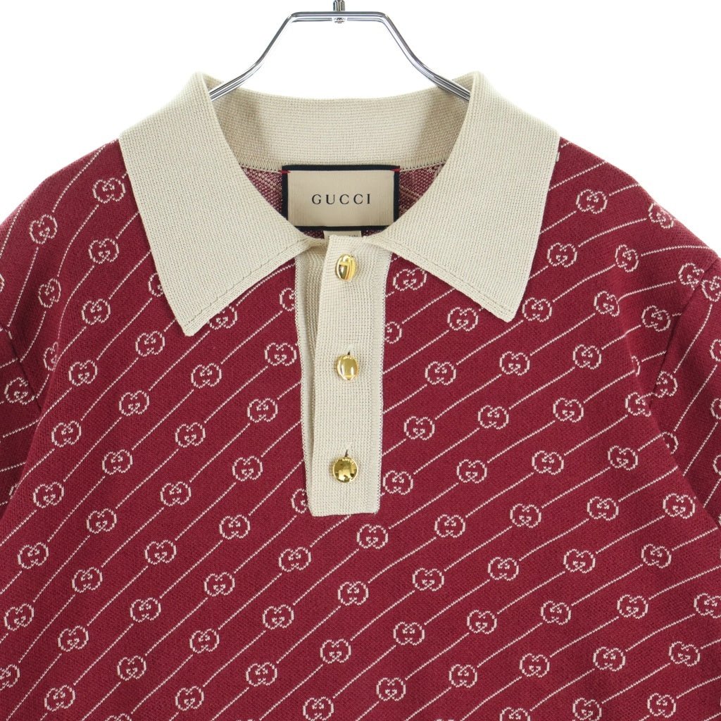 GUCCI(グッチ) 21AW Polo Shirt GGダイアゴナル 半袖ポロシャツ ニット コットン シルク レッド/ベージュ 655100 XKBWA レディース